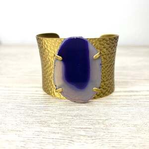 Purple Agate Slice Gold Plated Handmade Cuff Bracelet